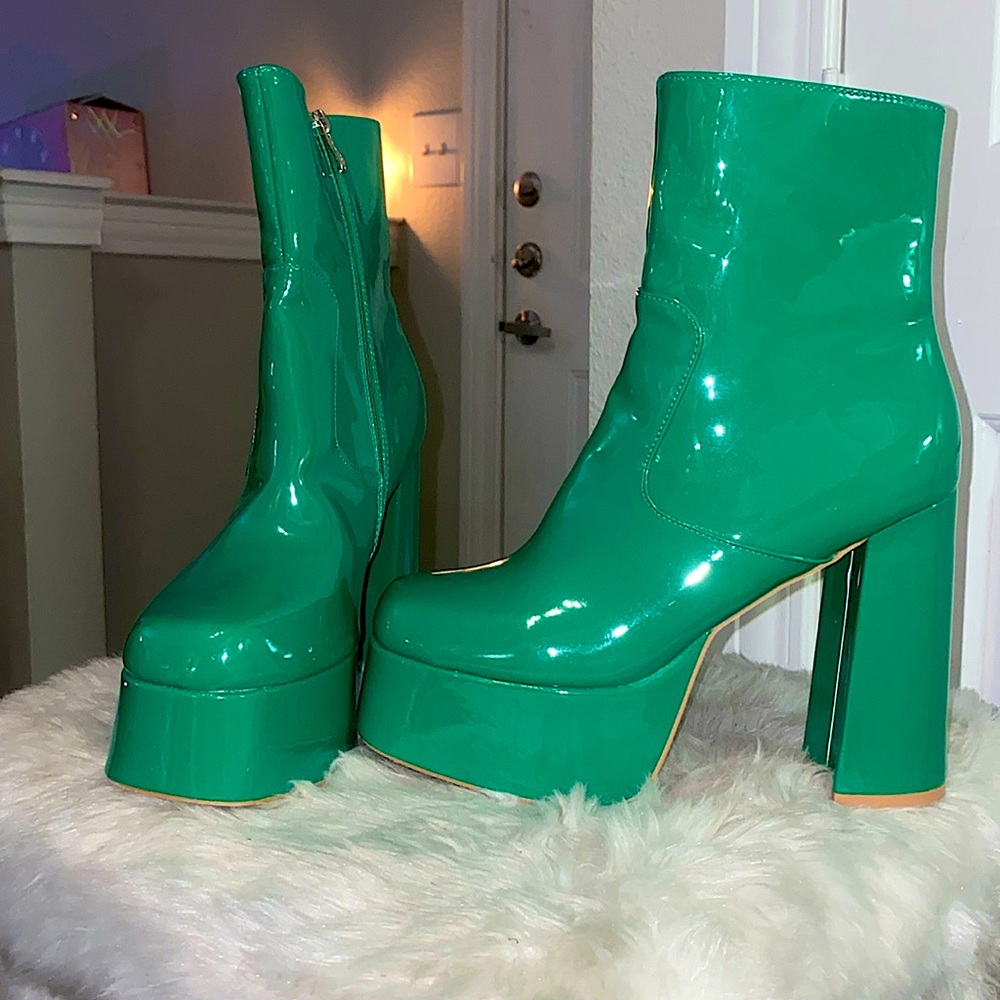 Side Zip Solid Square Toe Platfrom Ankle Boots